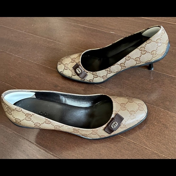 Gucci Beige Ebony/T.moro Crystal Gg/Ns Nylon Pumps - Picture 9 of 15